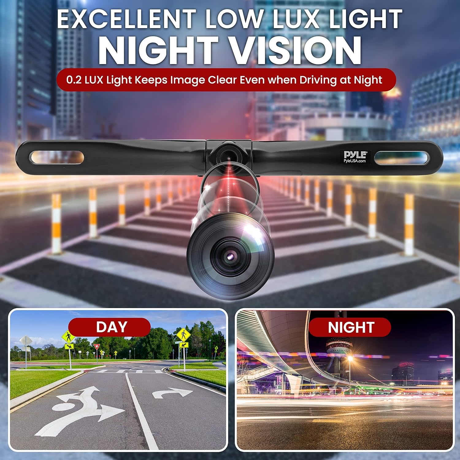 PLCM18SC - Pyle License Plate Rear View Camera - Built-in Distance Scale Lines Backup Parking/Reverse Assist Waterproof Adjustable Slim Bar Cam with 420 TVL Resolution & RCA Output Zinc Metal Chrome - Pyle PLCM18SC, 10 inches