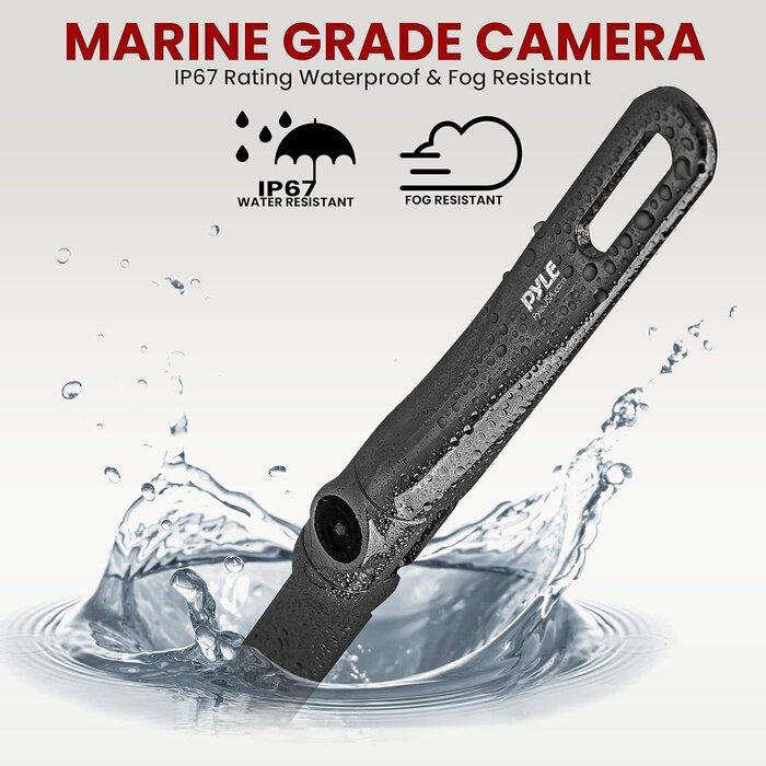 PYLPLCM18BC - Pyle License Plate Rear View Camera - Built-in Distance Scale Lines Backup Parking/Reverse Assist Waterproof Adjustable Slim Bar Cam w/ 420 TVL Resolution & RCA Output Zinc Black Chrome PLCM18BC