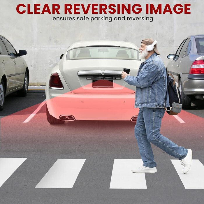 PYLPLCM18BC - Pyle License Plate Rear View Camera - Built-in Distance Scale Lines Backup Parking/Reverse Assist Waterproof Adjustable Slim Bar Cam w/ 420 TVL Resolution & RCA Output Zinc Black Chrome PLCM18BC