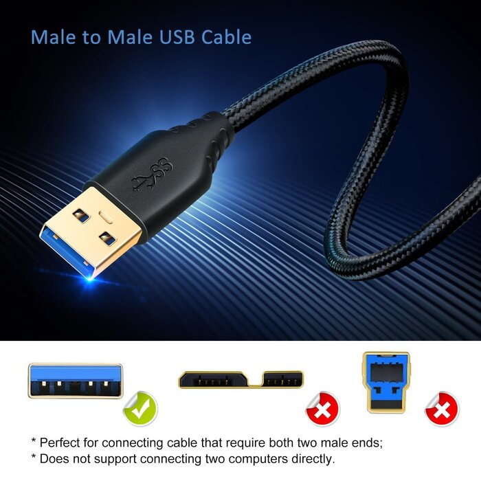 USB-M/M-3FT - Besgoods USB 3.0 A to A Cable - 3FT USB to USB Male to Male Cable Short Braided Double End USB Cord Compatible for DVD Players, Hard Drive Enclosures, Laptop Cooler and More