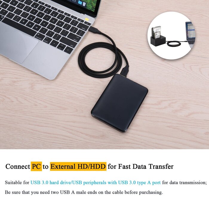 USB-M/M-3FT - Besgoods USB 3.0 A to A Cable - 3FT USB to USB Male to Male Cable Short Braided Double End USB Cord Compatible for DVD Players, Hard Drive Enclosures, Laptop Cooler and More