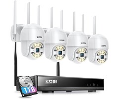 ZOSI C289 2K 8CH Wireless PTZ Security Camera System, 4 x 3MP WiFi Auto Track Camera Outdoor, Color Night Vision, 2-Way Talk, AI Human Vehicle Detection, Light & Siren Alarm, 1TB HDD for 24/7 Record