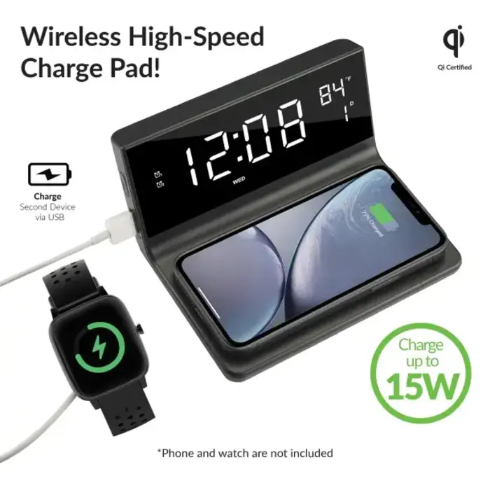 Dual Wake USB Charging Clock Radio