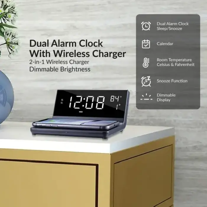 Dual Wake USB Charging Clock Radio