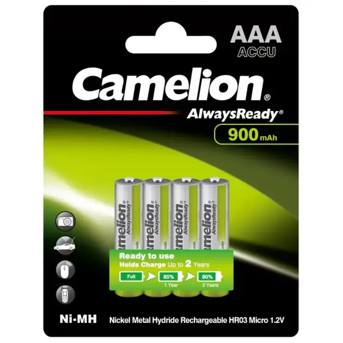 Camelion Camelion AAA Always Ready 900mAh Rechargeable Battery 4pk Blister