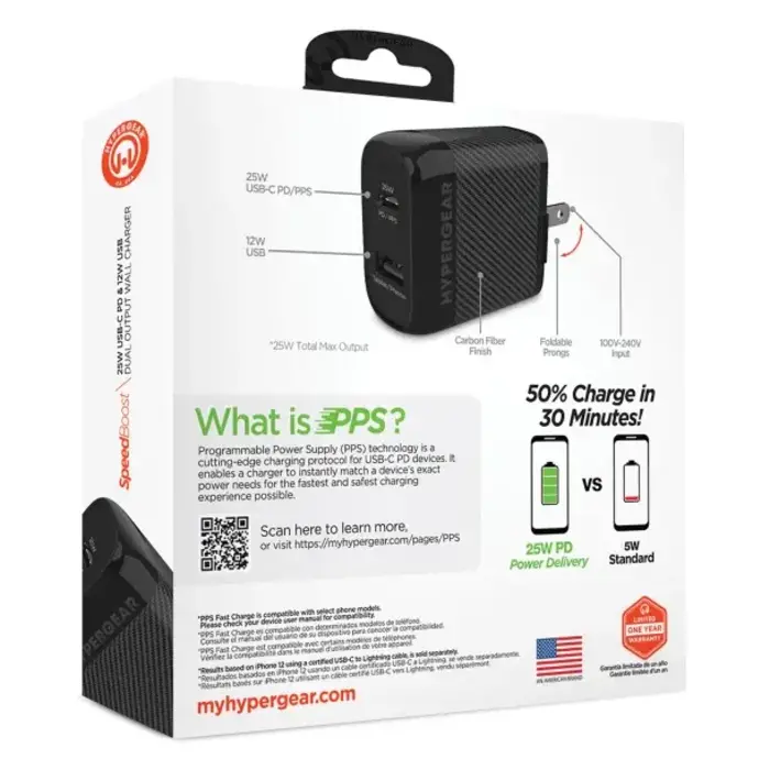 HyperGear® SpeedBoost 25-Watt PD Dual-Output USB Wall Charger
