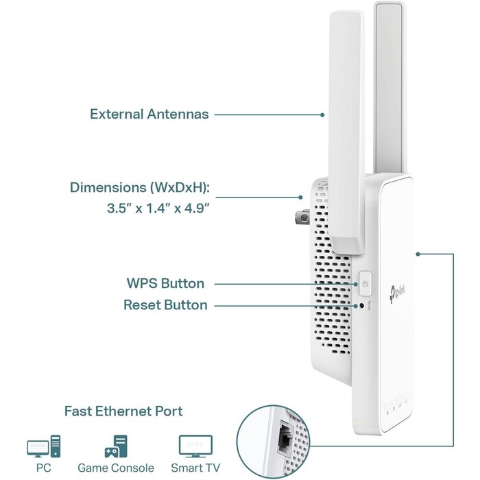 tp-link TP-Link AC1200 WiFi Extender, 2024 Wirecutter Best WiFi Extender, 1.2Gbps home signal booster, Dual Band 5GHz/2.4GHz, Covers Up to 1500 Sq.ft and 30 Devices ,support Onemesh, One Ethernet Port (RE315)