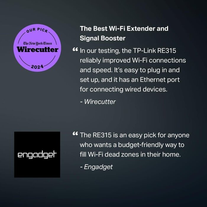 tp-link TP-Link AC1200 WiFi Extender, 2024 Wirecutter Best WiFi Extender, 1.2Gbps home signal booster, Dual Band 5GHz/2.4GHz, Covers Up to 1500 Sq.ft and 30 Devices ,support Onemesh, One Ethernet Port (RE315)