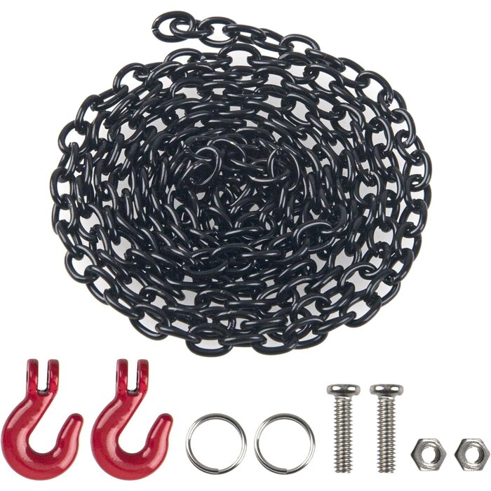 1:10-TOW-CHAINS - ShareGoo Mini Metal Trailer Chain with Tow Hooks Decoration Accessories Compatible with Axial SCX10 HSP 94180 RC4WD D90 Traxxas TRX4 CC01 1/10 RC Crawle (Black)