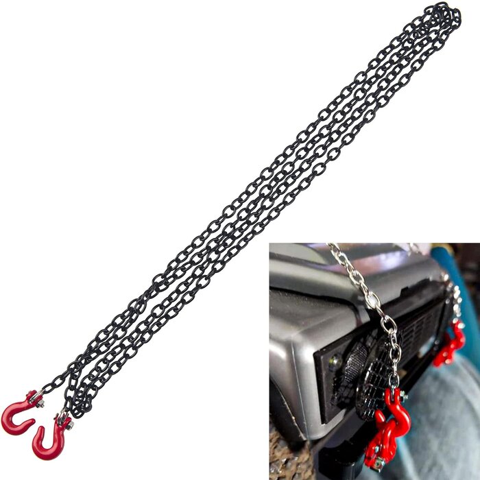1:10-TOW-CHAINS - ShareGoo Mini Metal Trailer Chain with Tow Hooks Decoration Accessories Compatible with Axial SCX10 HSP 94180 RC4WD D90 Traxxas TRX4 CC01 1/10 RC Crawle (Black)