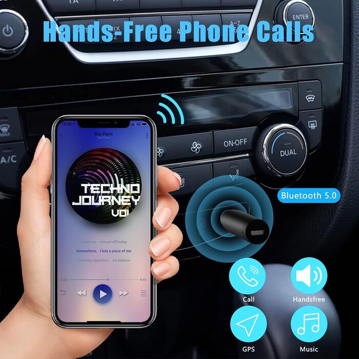 KROMEN 5689-RECEIVER - KROMEN Bluetooth Aux Adapter, Wireless Bluetooth Car Adapter, Mini Portable 3.5mm Aux Receiver for Car, Headphones, Home Stereo Music System (Black)