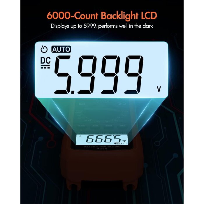 Crenova MS8233D - Crenova Multimeter 6000 Counts Digital Multimeter DC AC Volt Meter Ohm Volt Amp Tester Measures Voltage Current Resistance Capacitance Continuity Diode Duty-Cycle Frequency NCV Live Wire Test