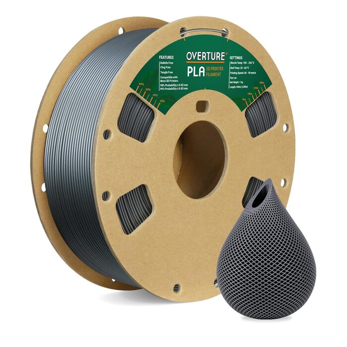 OVERTURE PLA Filament 1.75mm PLA 3D Printer Filament, 1kg Cardboard Spool (2.2lbs), Dimensional Accuracy +/- 0.02mm, Fit Most FDM Printer (Space Gray)