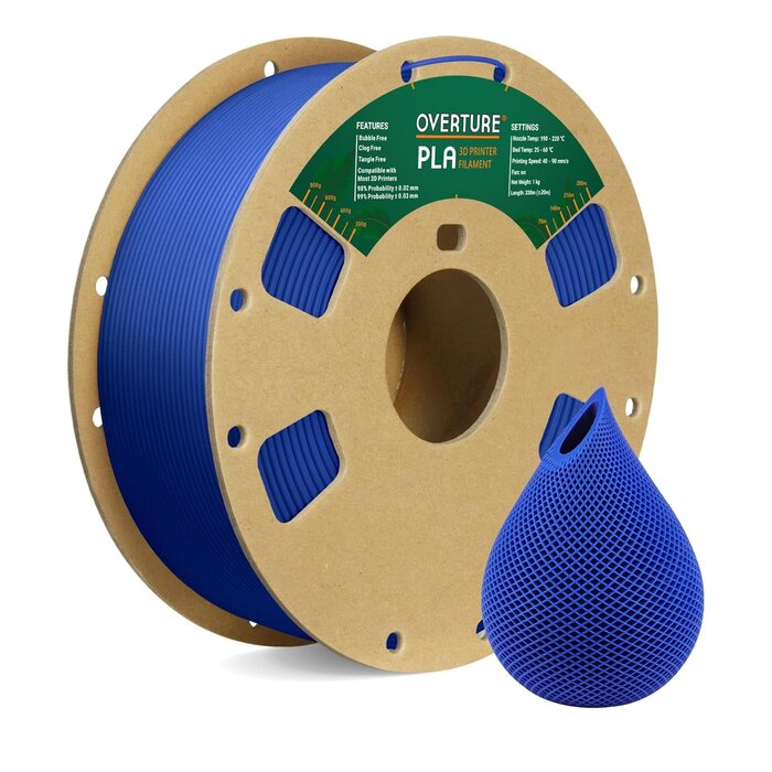 OVERTURE PLA Filament 1.75mm PLA 3D Printer Filament, 1kg Cardboard Spool (2.2lbs), Dimensional Accuracy +/- 0.02mm, Fit Most FDM Printer (Blue)