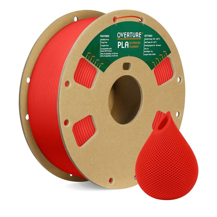 OVERTURE PLA Filament 1.75mm PLA 3D Printer Filament, 1kg Cardboard Spool (2.2lbs), Dimensional Accuracy +/- 0.02mm, Fit Most FDM Printer (Red)