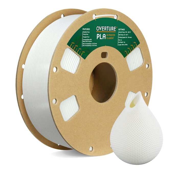 OVERTURE PLA Filament 1.75mm PLA 3D Printer Filament, 1kg Cardboard Spool (2.2lbs), Dimensional Accuracy +/- 0.02mm, Fit Most FDM Printer (White)