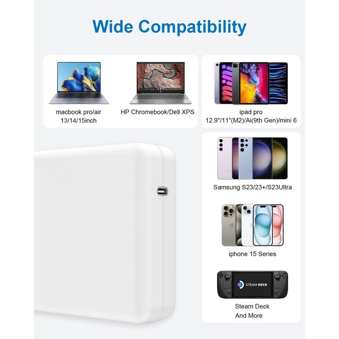 87W-USBC-LAPTOP - Yuncaiiz 87W Power Adapter for MacBook Air After 2018, Compatible with 13/14/15 Inch After 2016, USB C to USB-C Power Cord Supply