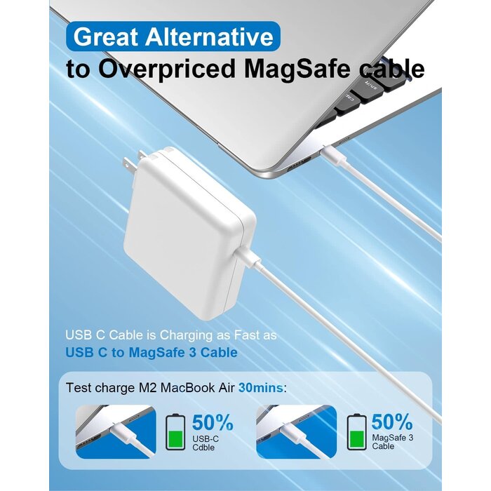 87W-USBC-LAPTOP - Yuncaiiz 87W Power Adapter for MacBook Air After 2018, Compatible with 13/14/15 Inch After 2016, USB C to USB-C Power Cord Supply