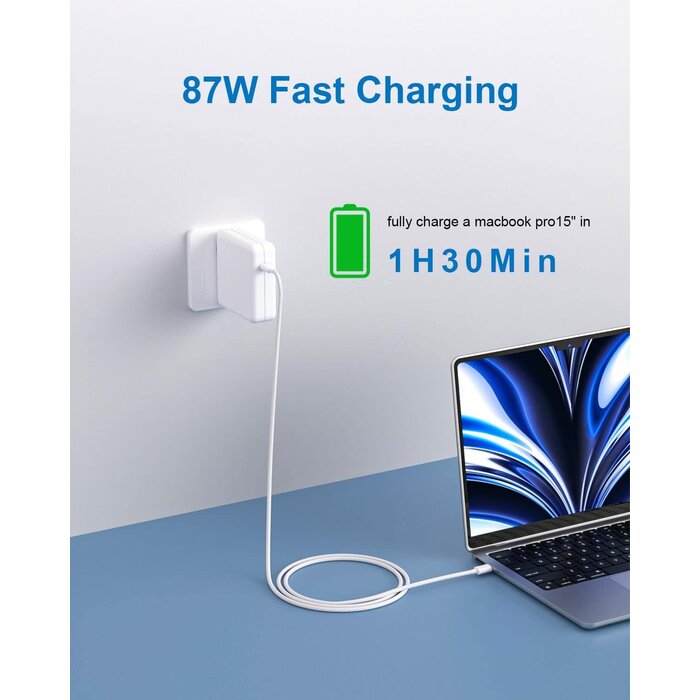 87W-USBC-LAPTOP - QIOUZW 87W USB C Laptop Charger Compatible with MacBook Pro/Air,13 14 15-inch introduced in 2016 or Later,for Mac Book Air After 2018,Compatible with 70W 67W 61W 30W 29w,Include USB-C Power Cord