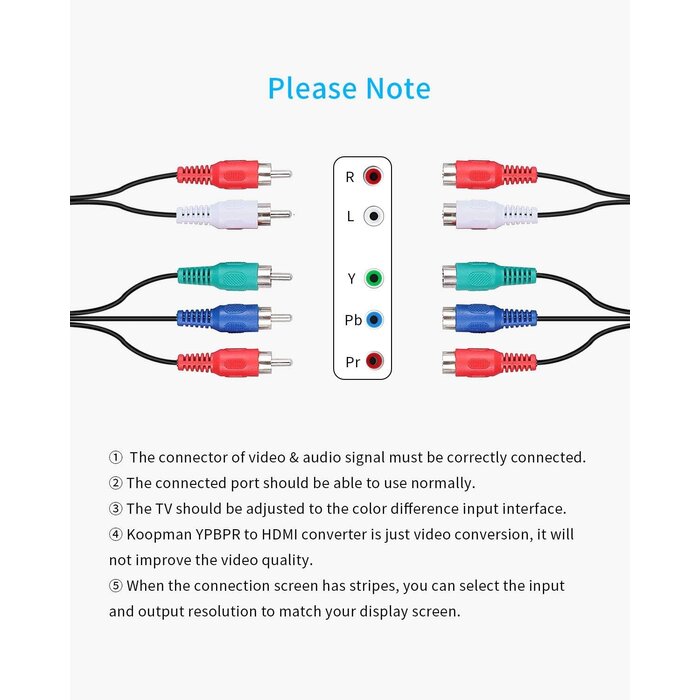 COMP-HDMI - Koopman-Tech Component to HDMI, YPbPr to HDMI Converter, Koopman 5RCA RGB to HDMI Converter Adapter, Supports 1080P Video Audio Converter Adapter HDMI V1.4 for DVD PSP Xbox PS2 N64 to HDTV Monitor and Projector