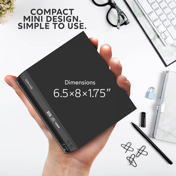 CVD401A - Craig - Compact HDMI DVD Player with Remote in Black | Compatible with DVD-R/DVD-RW/JPEG/CD-R/CD-R/CD | Progressive Scan | Up-Convert to 1080p |
