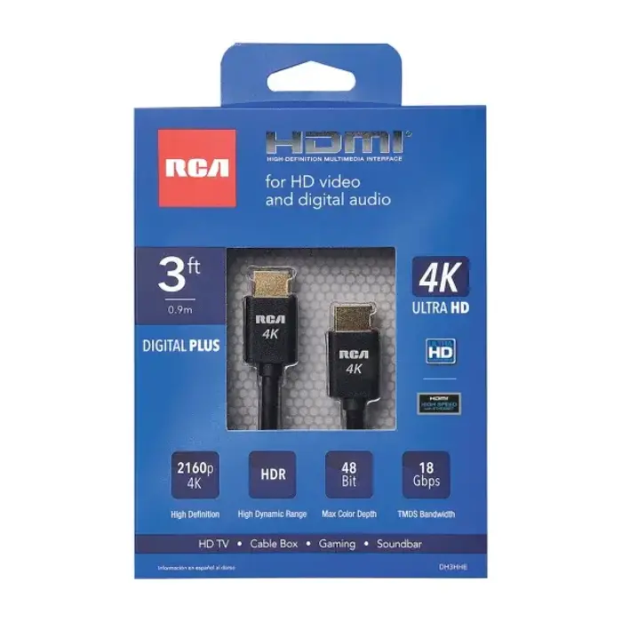 RCA RCADH3HHR - RCA 4K Digital Plus High Speed HDMI® Cable with Ethernet, Black (3 Ft.)