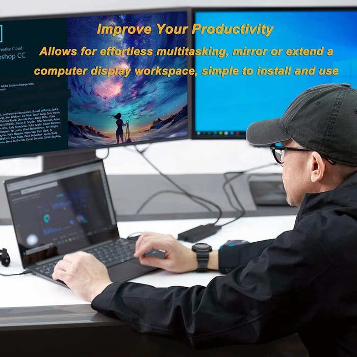 WL-UG7602HC - WAVLINK USB 3.0 or USB C to HDMI Adapter for Dual Monitors, Universal Video Graphics Adapter for Mac and Windows, Thunderbolt 3/4, USB 3.0 or USB-C, 1080p@60Hz