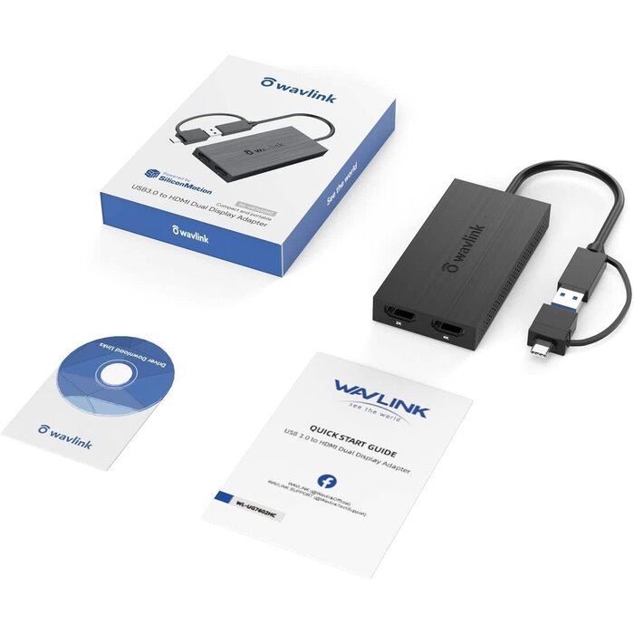 WL-UG7602HC - WAVLINK USB 3.0 or USB C to HDMI Adapter for Dual Monitors, Universal Video Graphics Adapter for Mac and Windows, Thunderbolt 3/4, USB 3.0 or USB-C, 1080p@60Hz