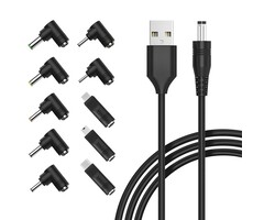 BK-Cable-11P - Belker Universal 5V DC Power Cable USB to DC 5.5 2.1 mm Plug Connector Tip Charging Cord with Most Frequently Used Interface Type