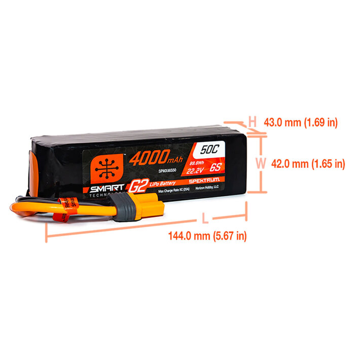SPEKTRUM SPMX46S50 - 22.2V 4000mAh 6S 50C Smart G2 LiPo Battery: IC5