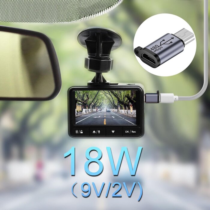 MicroUSBF-MiniBM - QIANRENON Mini USB Male to Micro USB Female Adapter Mini USB Plug to Micro USB2.0 Jack Charging Data Connector 480Mbps 18W 9V/2A, Al Alloy/Hook Hole, for Digital Camera MP3 Mobile Hard Drive