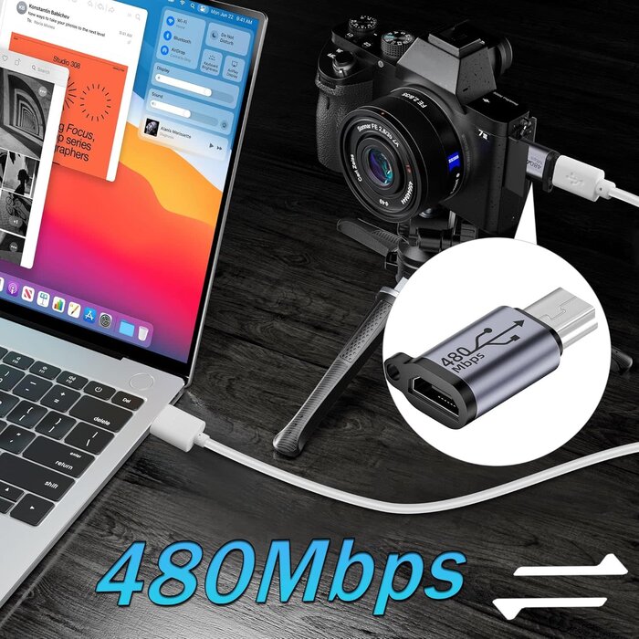 MicroUSBF-MiniBM - QIANRENON Mini USB Male to Micro USB Female Adapter Mini USB Plug to Micro USB2.0 Jack Charging Data Connector 480Mbps 18W 9V/2A, Al Alloy/Hook Hole, for Digital Camera MP3 Mobile Hard Drive