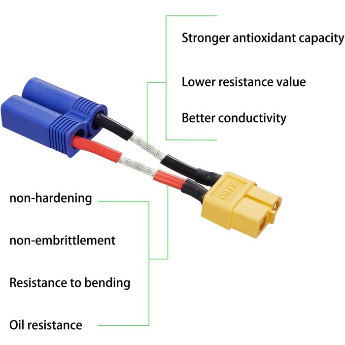 ZHOFONET EC5/M-XT60/F - ZHOFONET EC5 Male to XT60 Female Connector Adapter, XT60-EC5 Extension Cable,RC Battery Adapter with 5cm 14AWG Silicone Wire for LiPo Battery Micro FPV Drone