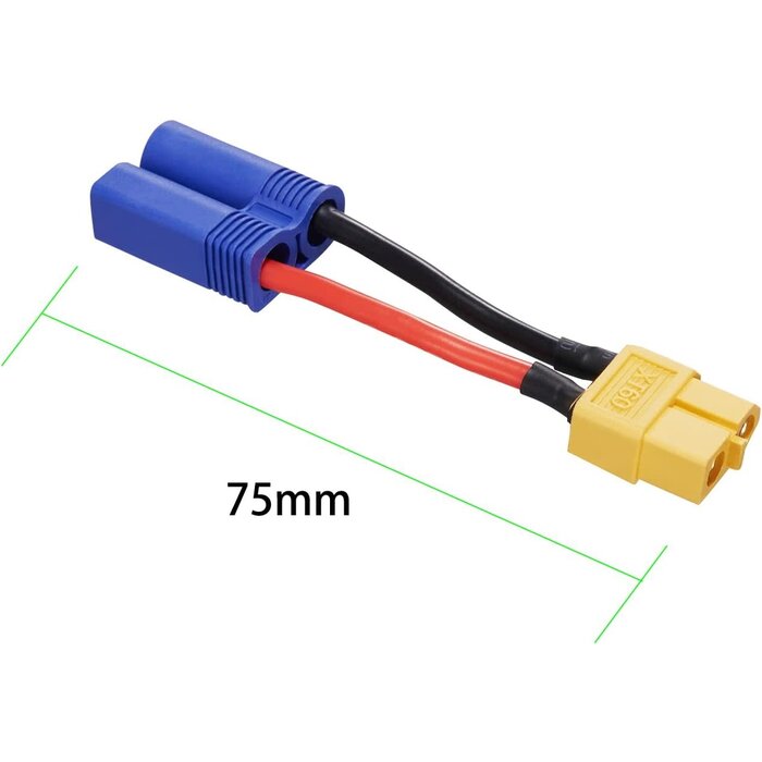 ZHOFONET EC5/M-XT60/F - ZHOFONET EC5 Male to XT60 Female Connector Adapter, XT60-EC5 Extension Cable,RC Battery Adapter with 5cm 14AWG Silicone Wire for LiPo Battery Micro FPV Drone
