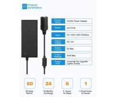 ALITOVE ALT-1205 - ALITOVE AC to DC Converter 12V 5A 60W 100-240V to 12V Car Cigarette Lighter Socket AC/DC Power Adapter Power Supply for Car Vacuum Cleaner Car Fan Car MP3 Other Car Devices Under 60W