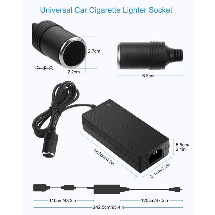 ALITOVE ALT-1205 - ALITOVE AC to DC Converter 12V 5A 60W 100-240V to 12V Car Cigarette Lighter Socket AC/DC Power Adapter Power Supply for Car Vacuum Cleaner Car Fan Car MP3 Other Car Devices Under 60W