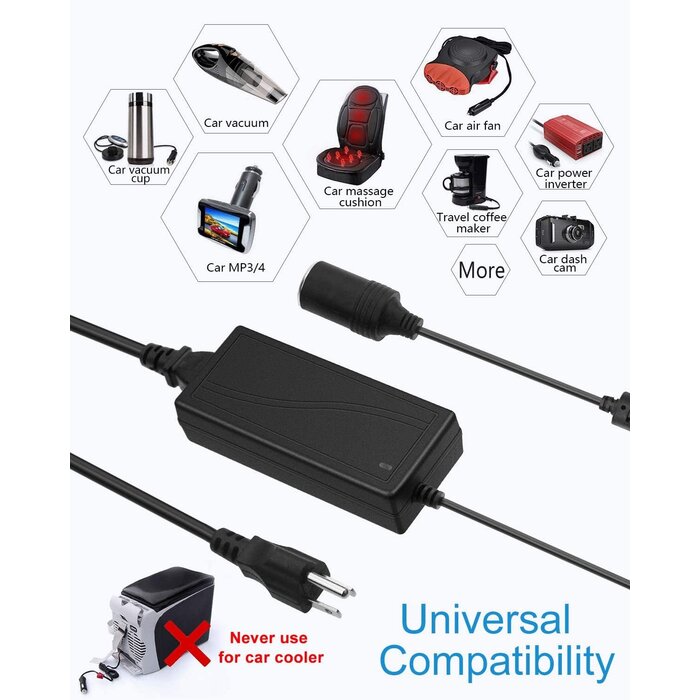 ALITOVE ALT-1205 - ALITOVE AC to DC Converter 12V 5A 60W 100-240V to 12V Car Cigarette Lighter Socket AC/DC Power Adapter Power Supply for Car Vacuum Cleaner Car Fan Car MP3 Other Car Devices Under 60W