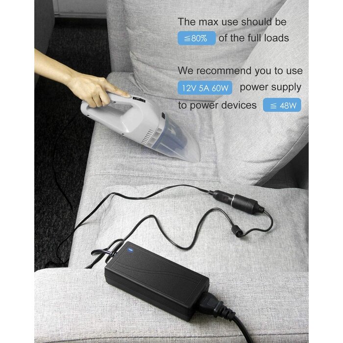 ALITOVE ALT-1205 - ALITOVE AC to DC Converter 12V 5A 60W 100-240V to 12V Car Cigarette Lighter Socket AC/DC Power Adapter Power Supply for Car Vacuum Cleaner Car Fan Car MP3 Other Car Devices Under 60W