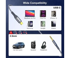 USBC-3.5MM-4FT - 4ft FT ENVEL USB C to Aux 3.5mm Audio Jack Cable 4ft, Type C Adapter to 3.5mm Headphone Car Stereo Compatible with iPhone 15 Pro Max 15 Plus iPad Pro Galaxy S24 S23 S22 Ultra Pixel 8 8 Pro 7
