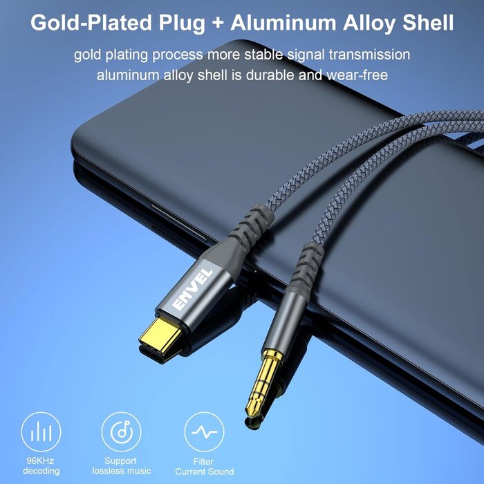 USBC-3.5MM-4FT - 4ft FT ENVEL USB C to Aux 3.5mm Audio Jack Cable 4ft, Type C Adapter to 3.5mm Headphone Car Stereo Compatible with iPhone 15 Pro Max 15 Plus iPad Pro Galaxy S24 S23 S22 Ultra Pixel 8 8 Pro 7