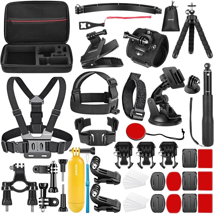 GORPO-LARGE-KIT - NEEWER 50 in 1 Action Camera Accessory Kit Compatible with GoPro Hero 12 11 10 9 DJI OSMO 4 3 2 Insta360 X3 X2 GO 3 SJCAM DBPOWER AKASO VicTsing APEMAN WiMiUS QUMOX Lightdow Campark Sony Sports DV
