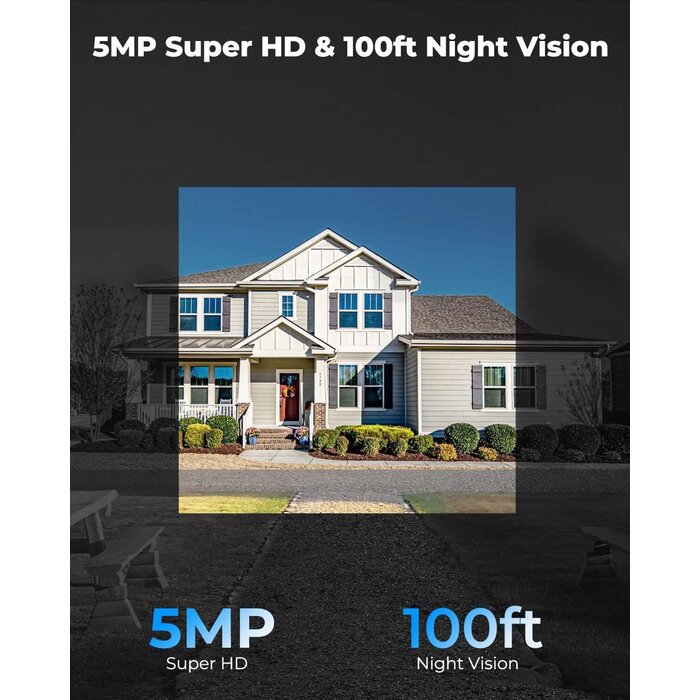 ReoLink RLC-510WA-B - REOLINK Outdoor Security Camera, 5MP HD Plug-in WiFi Camera for Home Security - 2.4/5Ghz, Smart Person/Vehicle Alerts, 100ft Night Vision, IP66 Waterproof, microSD Card/NVR Storage, RLC-510WA