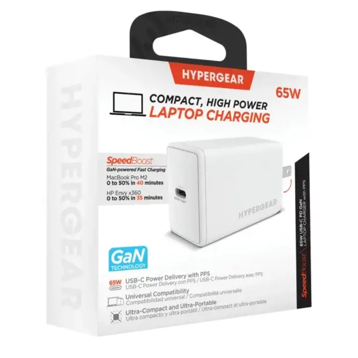 HPL15876 - HyperGear® SpeedBoost 65-Watt USB-C® PD GaN Laptop Wall Charger with PPS, White