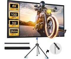 PARIS RHONE SCREEN+STAND-100" - PARIS RHÔNE Projector Screen with Stand, 100-inch Outdoor Indoor Projector Screen 16:9 4K HD PVC, 1.5 Gain Portable Wrinkle-Free Movie Screen for Home Backyard Theater with Carry Bag, Ground Nails