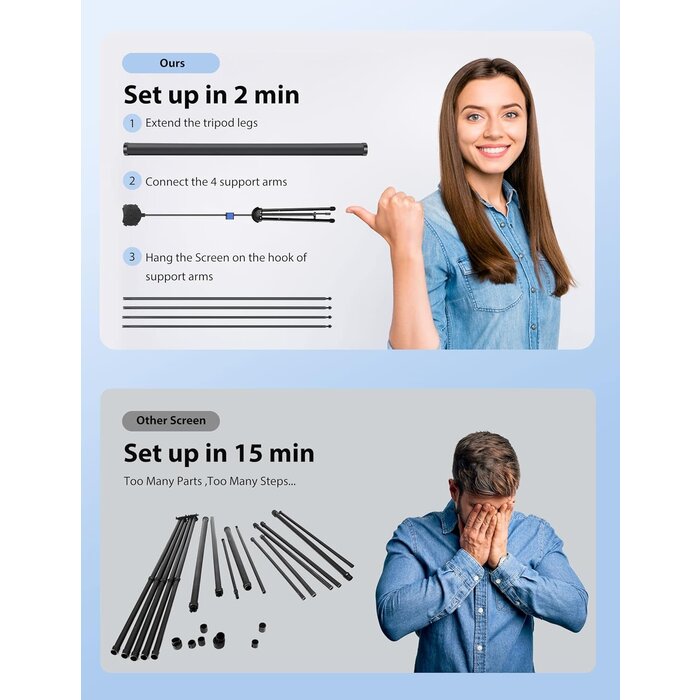 PARIS RHONE SCREEN+STAND-100" - PARIS RHÔNE Projector Screen with Stand, 100-inch Outdoor Indoor Projector Screen 16:9 4K HD PVC, 1.5 Gain Portable Wrinkle-Free Movie Screen for Home Backyard Theater with Carry Bag, Ground Nails