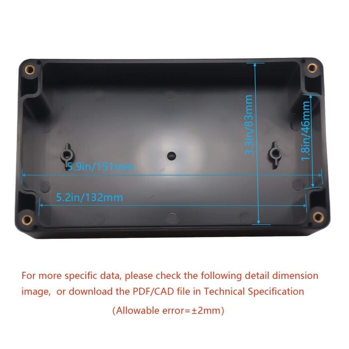 PROJ-BOX-6X3.5X2 - LeMotech Project Box ABS Plastic Junction Box IP65 Waterproof Electrical Boxes Universal Enclosure Black 6.2X 3.5X 2.4 inch (158x90x60mm)