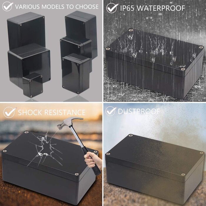 PROJ-BOX-6X3.5X2 - Zulkit Junction Box, Zulkit Project Box IP65 Waterproof Outdoor Box ABS Plastic Electrical Boxes Electronic Enclosure Black 6.22 x 3.54 x 2.36 inch (158 x 90 x 60mm)