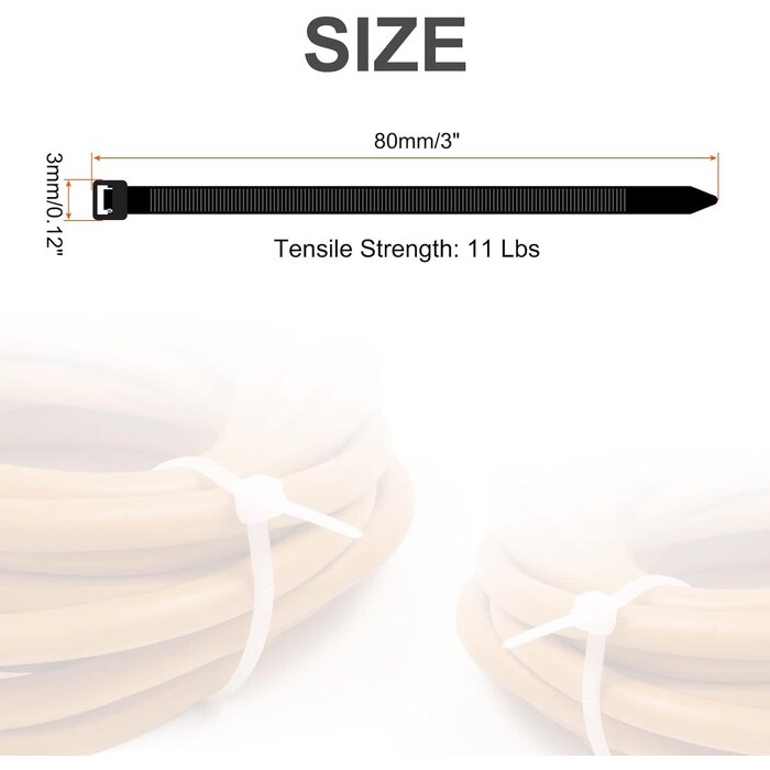 MECCANIXITY 3IN-ZIPTIES-25PK - MECCANIXITY 25 Pack 3 Inch 11 Lbs Cable Zip Ties Self-Locking Small Nylon Cable Tie Wraps 1/8" for Cord Management, Black