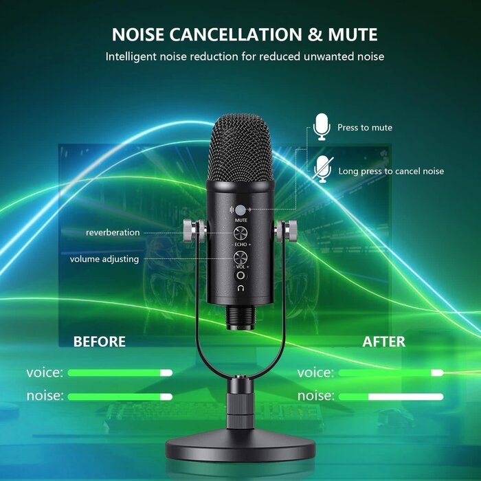Delarbeaden WM101 - Delarbeaden USB Microphone Metal Condenser Mic: Plug & Play Gaming Microphones on PC, Mac, Twitch and YouTube, Recording Microphone Computer PC Mic for Streaming, Podcasting