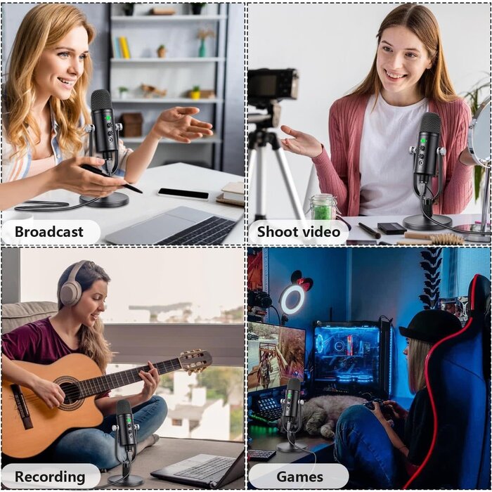 Delarbeaden WM101 - Delarbeaden USB Microphone Metal Condenser Mic: Plug & Play Gaming Microphones on PC, Mac, Twitch and YouTube, Recording Microphone Computer PC Mic for Streaming, Podcasting